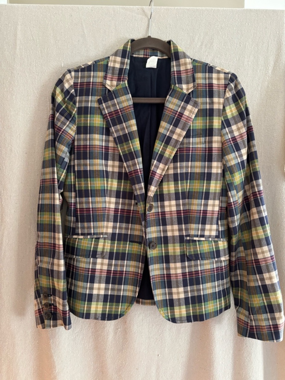 J. Crew Women's Plaid Blazer in Navy, Green & Cream